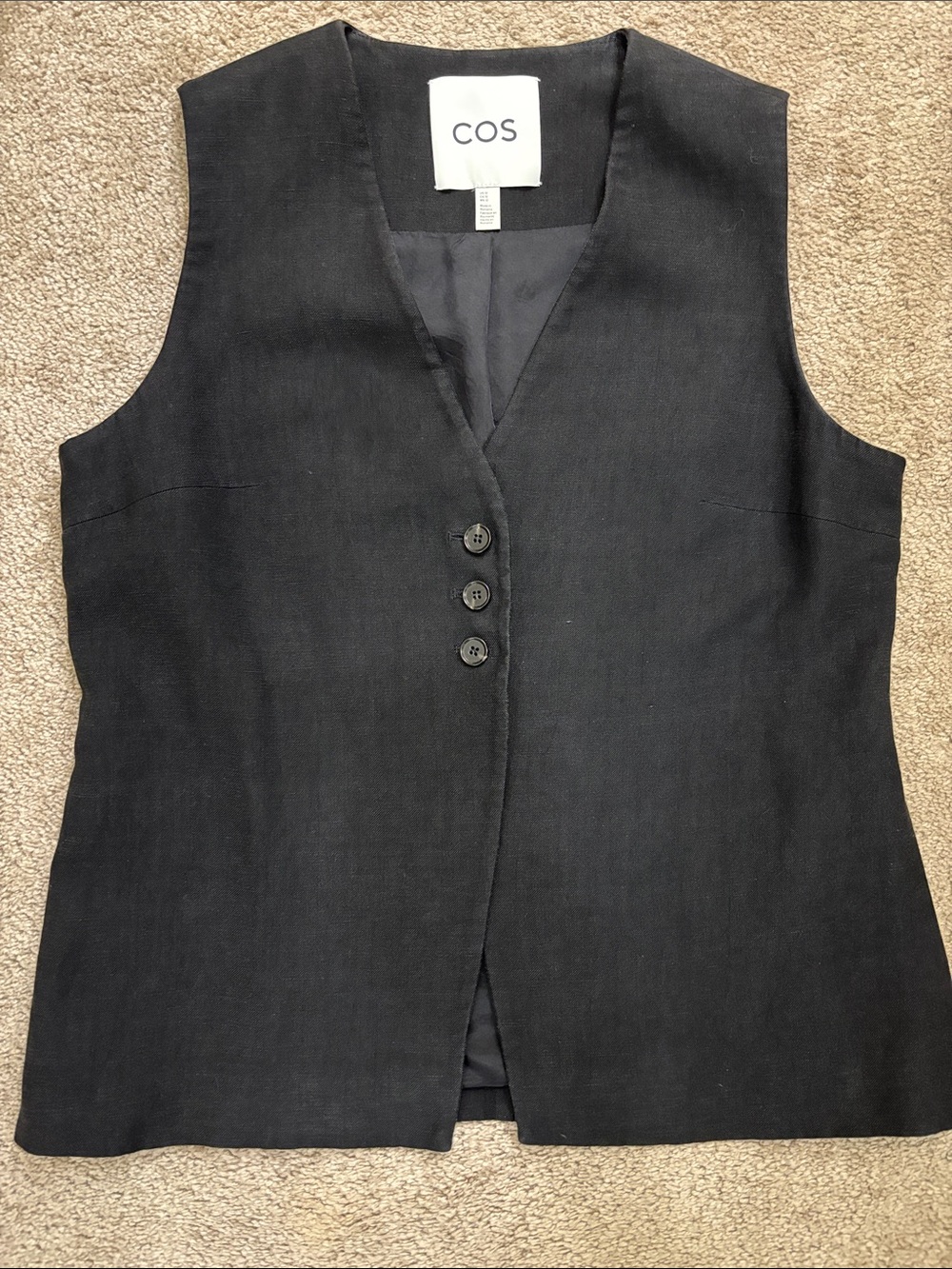 COS Black Linen Tailored Sleeveless Buttoned Vest Size 12